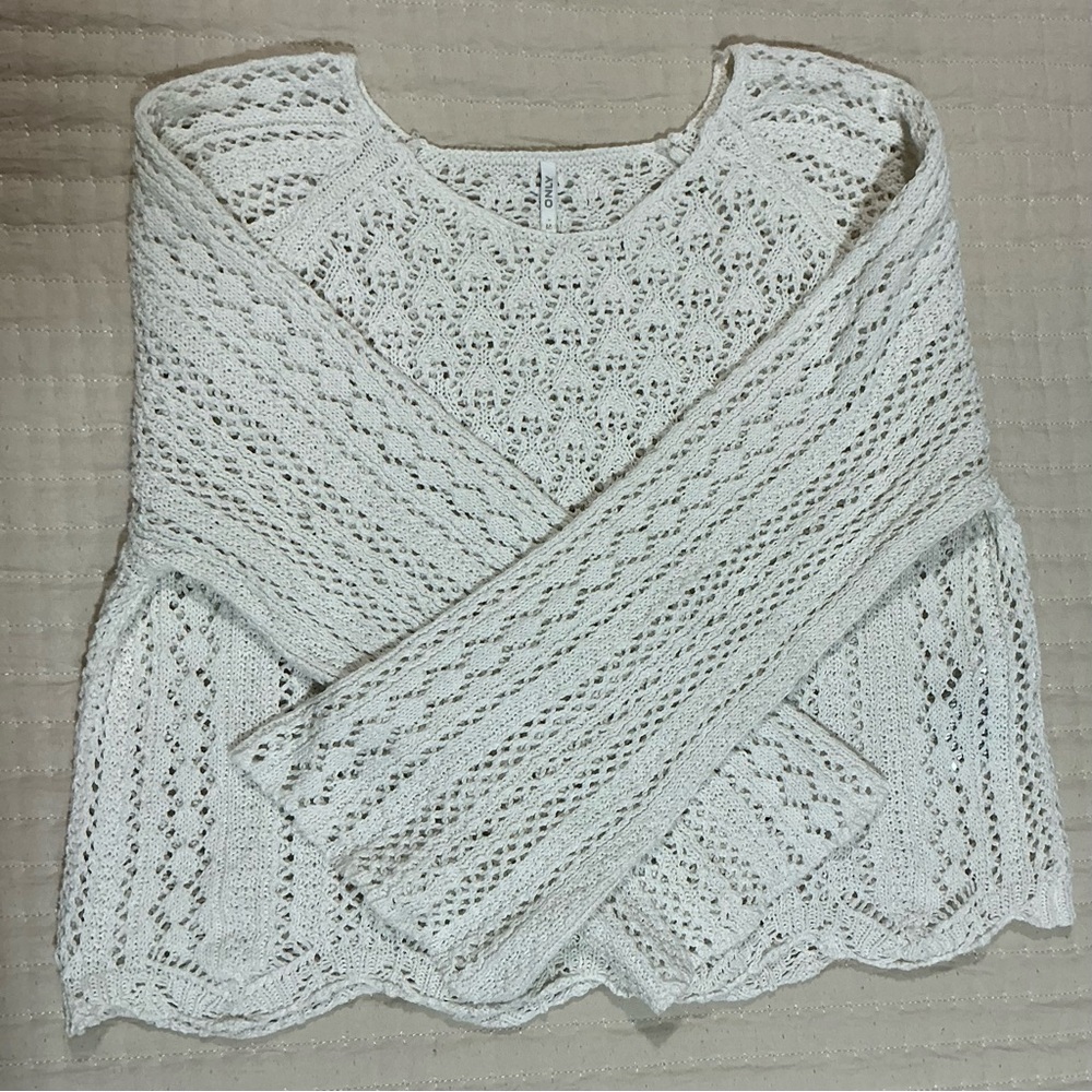 ONLY Cream Open-Knit Crochet Sweater